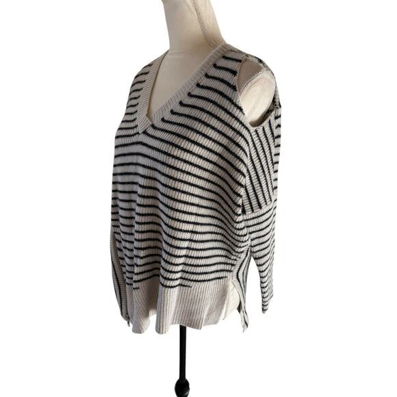 ALLSAINTS Wool/Alpaca Able Open Cold Shoulder Striped Asymmetrical Sweater - S - Picture 6 of 9